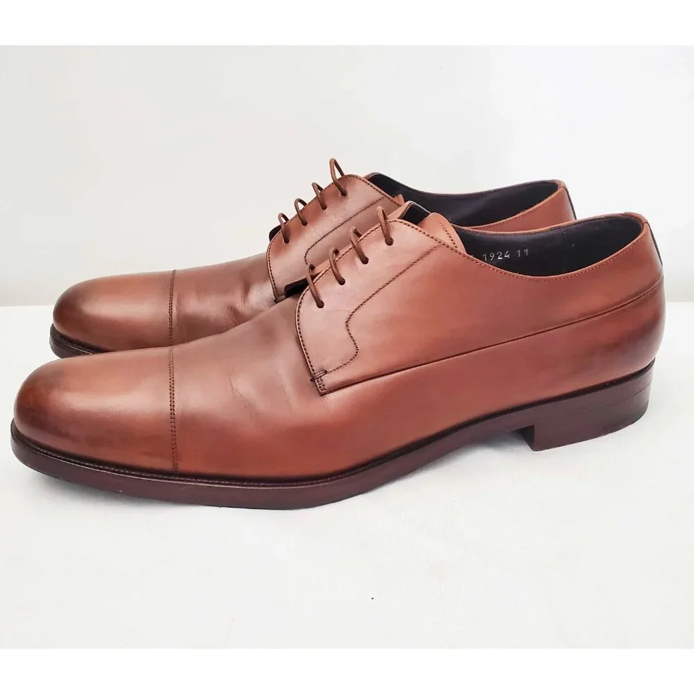 PRADA Men's Brown Leather Cap Toe Derby Dress Shoes 11
